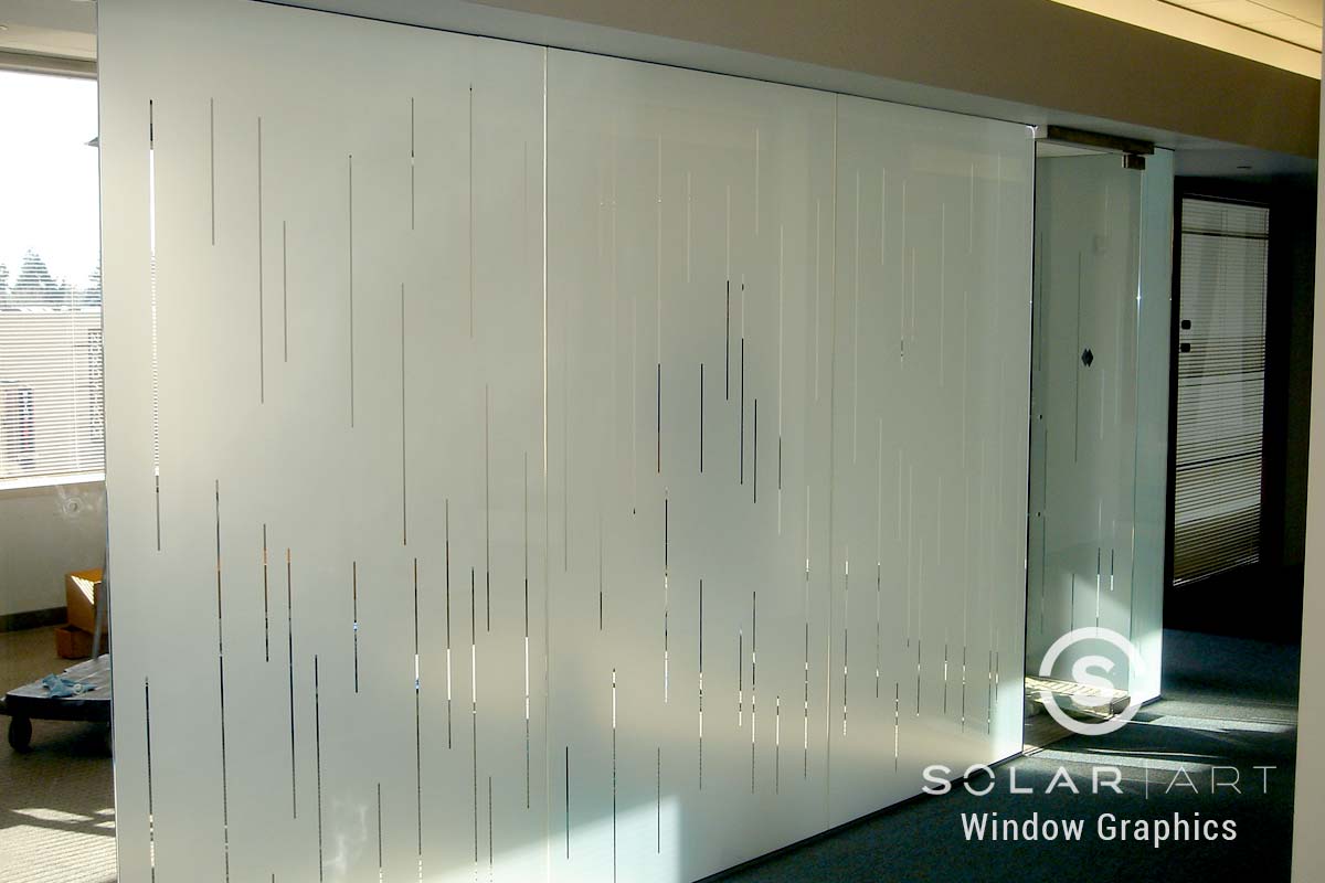Frosted window film with clear reveals