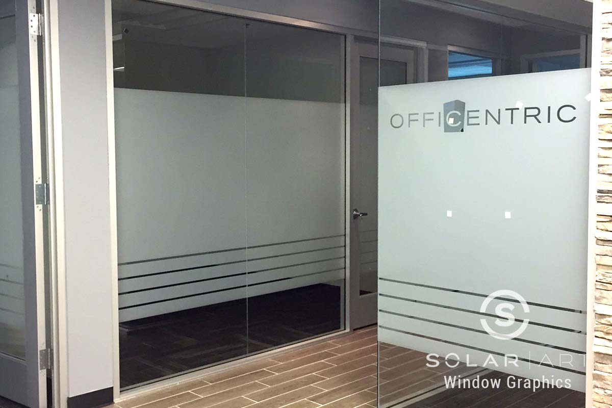 Frosted window film with company logo