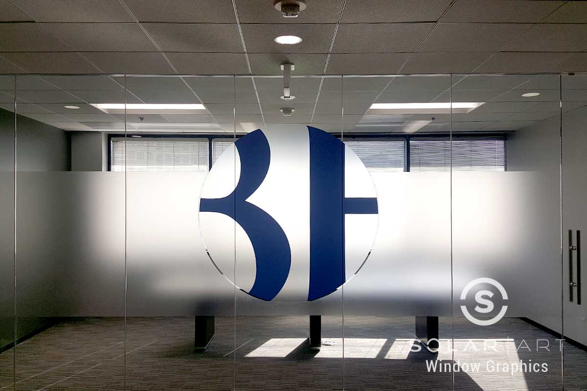 Frosted window film with custom logo