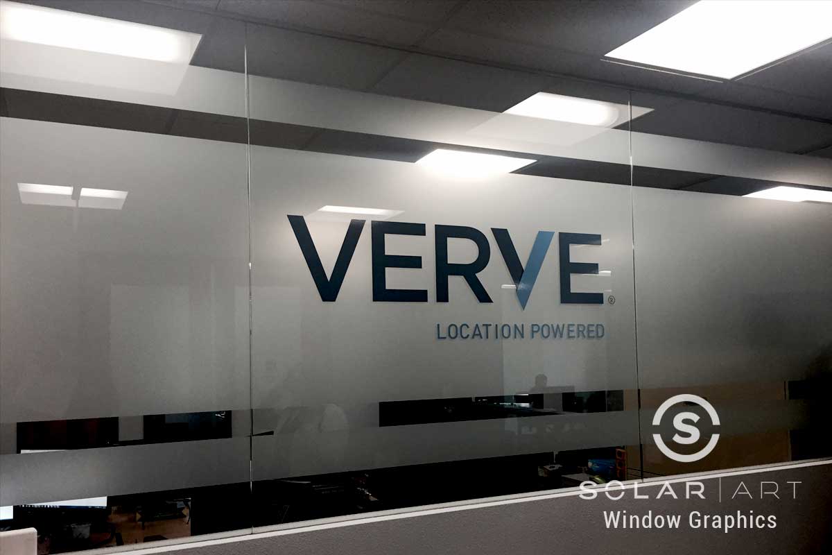 Frosted window film with vinyl logo