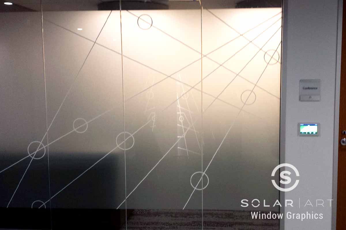 Frosted window graphics with white pattern
