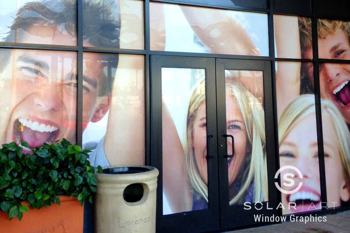 Perforated window vinyl graphics