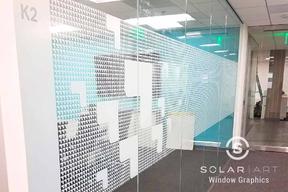 Window graphics with business logo